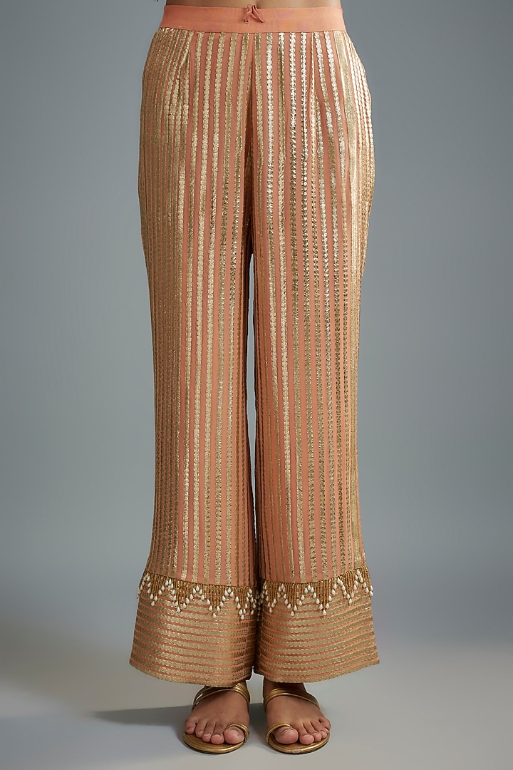 Peach Georgette Hand Embroidered Kurta Set by I AM DESIGN at Pernia's Pop Up Shop