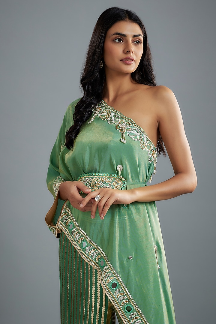 Sea Green Georgette Hand Embroidered Cape Set by I AM DESIGN at Pernia's Pop Up Shop