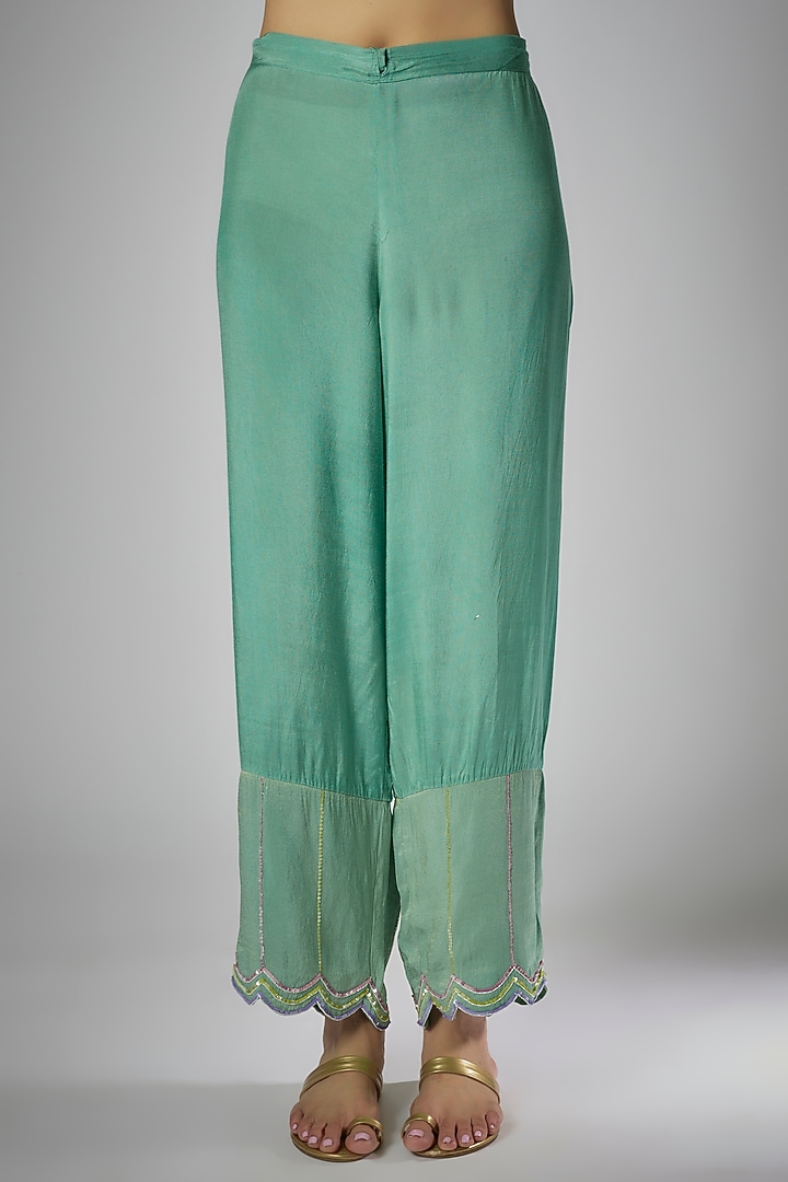 Mint Silk Zari Hand Embroidered Kaftan Set by I AM DESIGN at Pernia's Pop Up Shop