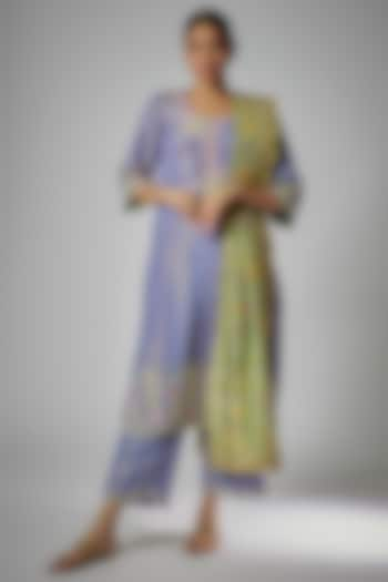 Mauve Silk Zari Hand Embroidered Kurta Set by I AM DESIGN