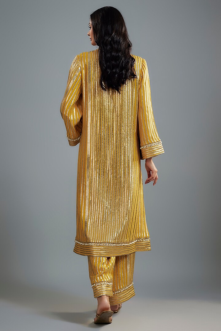 Mustard Georgette Hand Embroidered Kurta Set by I AM DESIGN at Pernia's Pop Up Shop