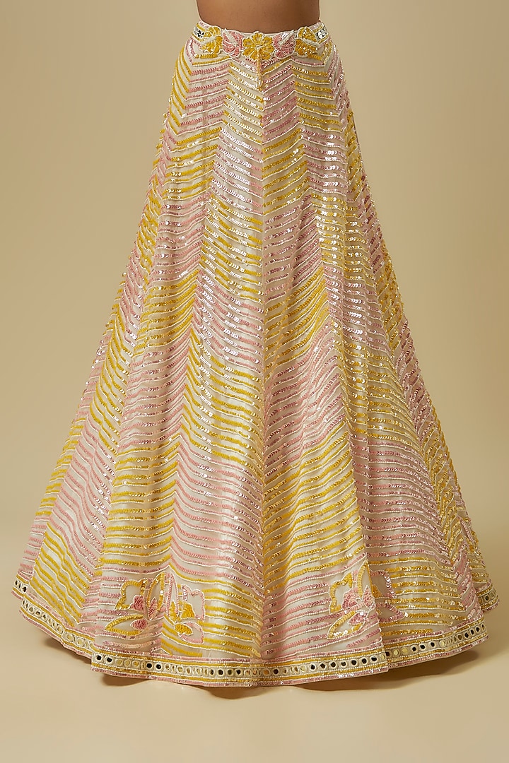 Mustard Silk Shantoon & Hard Net Cape Bridal Lehenga Set by I AM DESIGN at Pernia's Pop Up Shop
