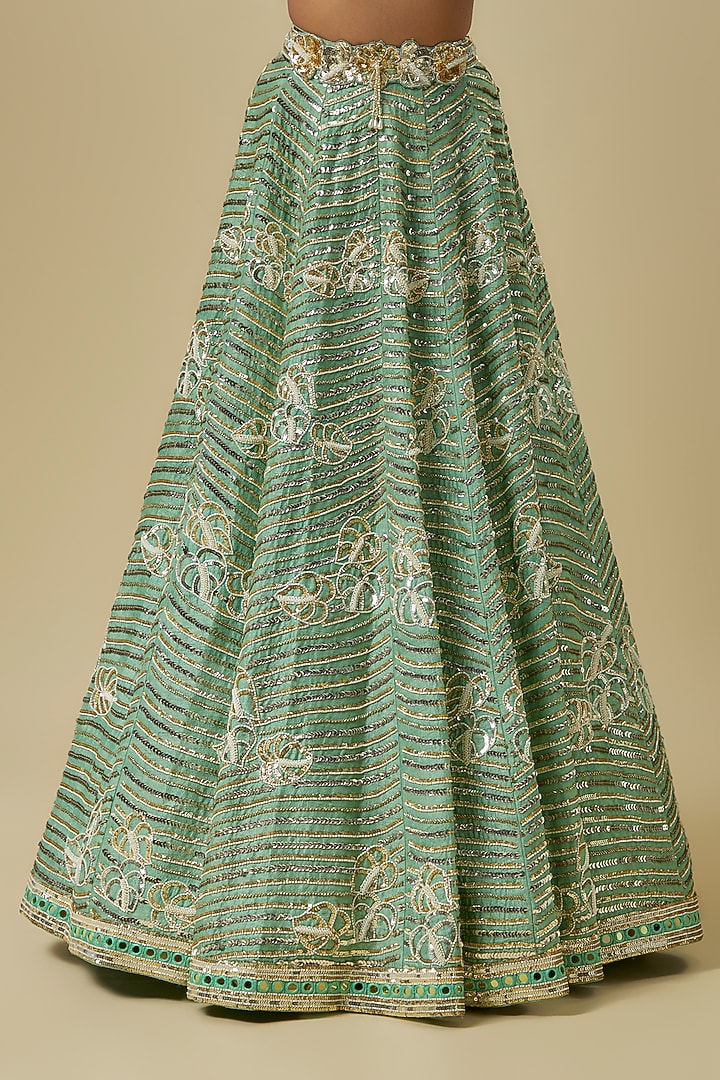 Sea Green Hard Net & Japanese Silk Shantoon Bridal Lehenga Set by I AM DESIGN at Pernia's Pop Up Shop