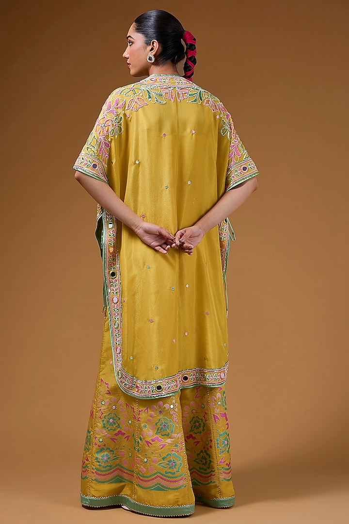 Mustard Silk Zari Blend Hand Embroidered Cape Set by I AM DESIGN at Pernia's Pop Up Shop