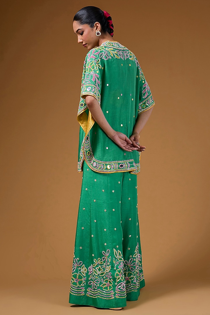 Green Silk Zari Blend Hand Embroidered Cape Set by I AM DESIGN at Pernia's Pop Up Shop