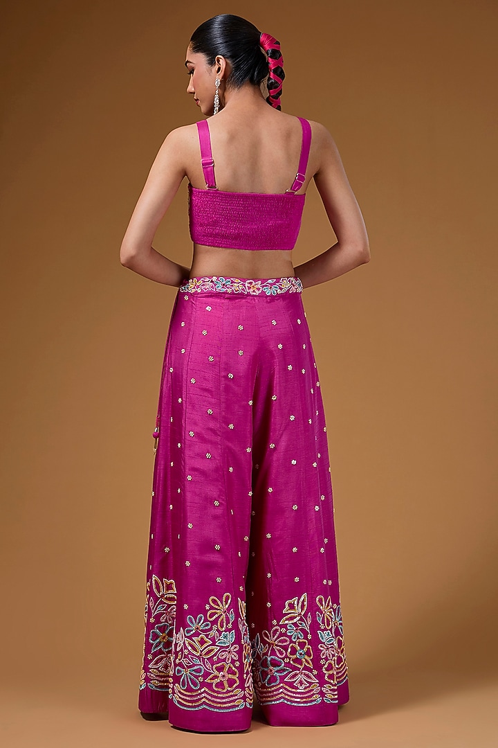 Hot Pink Silk Zari Blend Hand Embroidered Cape Set by I AM DESIGN at Pernia's Pop Up Shop