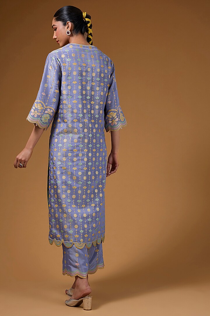 Mauve Silk Zari Blend Hand Printed Kurta Set by I AM DESIGN at Pernia's Pop Up Shop