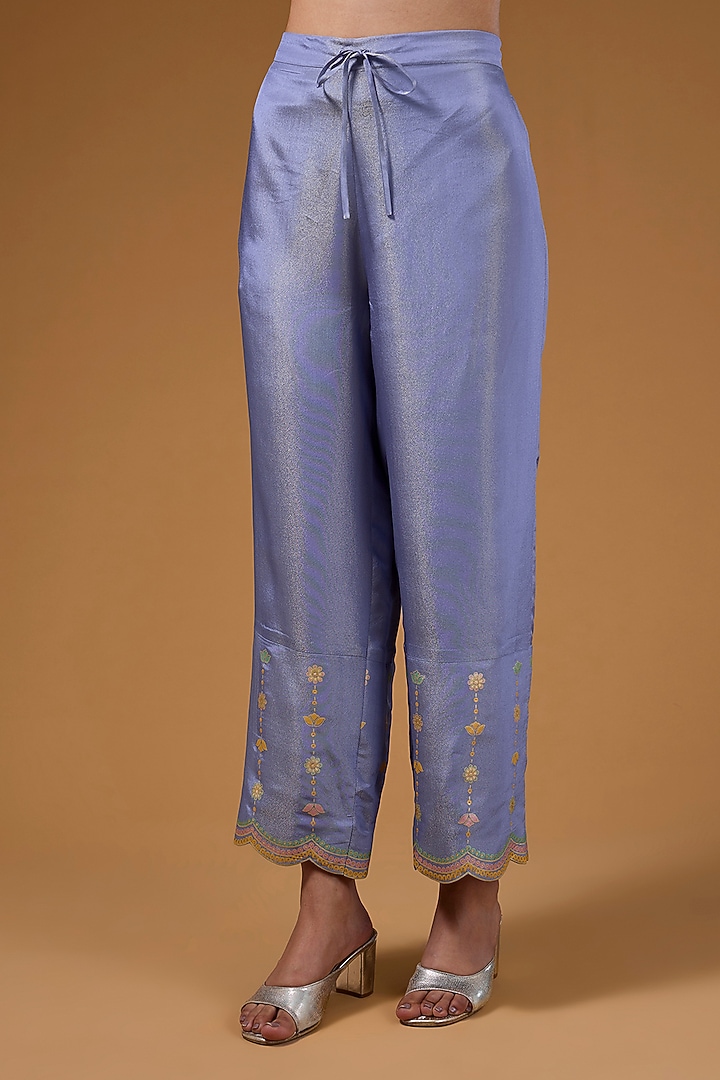 Mauve Silk Zari Blend Hand Printed Kurta Set by I AM DESIGN at Pernia's Pop Up Shop