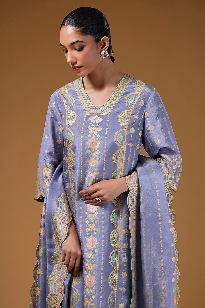 Mauve Silk Zari Blend Hand Printed Kurta Set by I AM DESIGN at Pernia's Pop Up Shop
