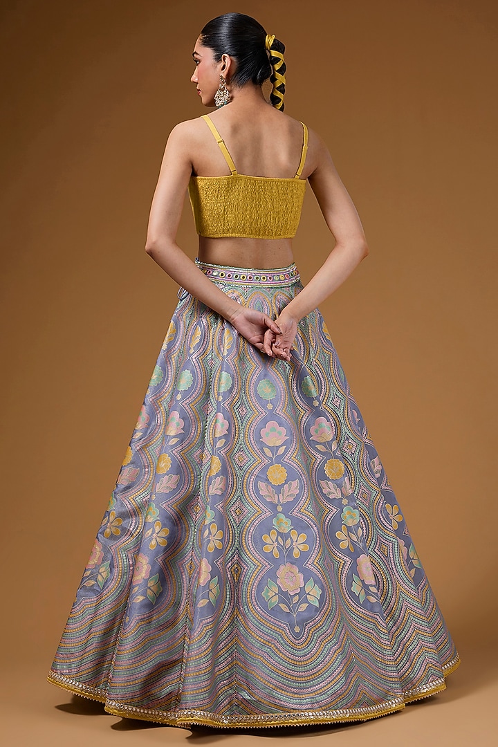 Mauve Silk Zari Blend Floral Hand Printed Wedding Lehenga Set by I AM DESIGN at Pernia's Pop Up Shop