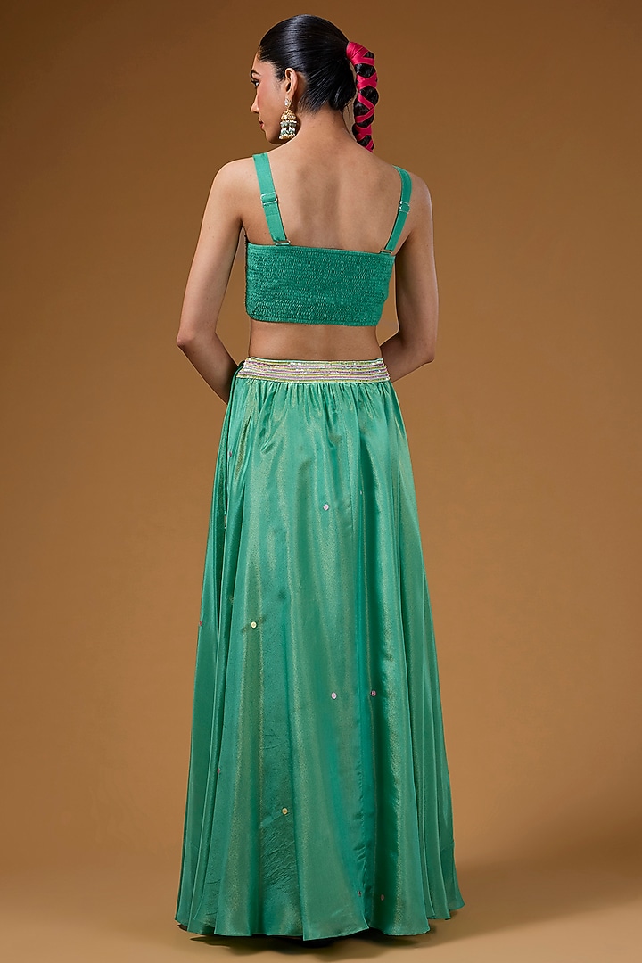Green Silk Zari Blend Hand Printed Jacket Set by I AM DESIGN at Pernia's Pop Up Shop