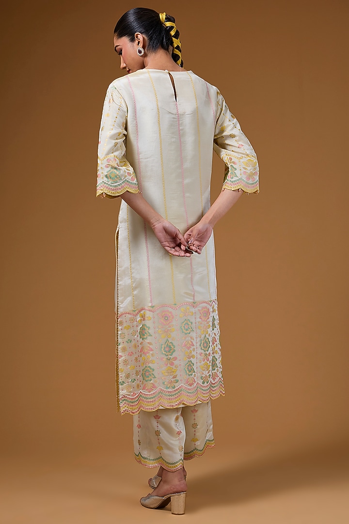 Ivory Silk Zari Blend Hand Embroidered Kurta Set by I AM DESIGN at Pernia's Pop Up Shop