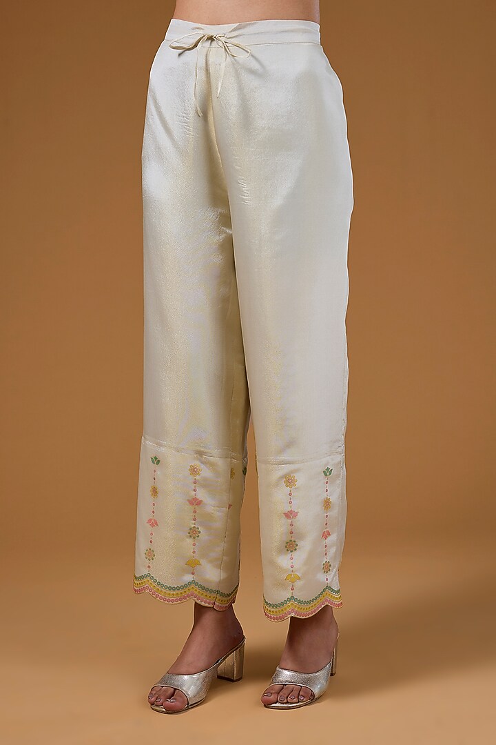 Ivory Silk Zari Blend Hand Embroidered Kurta Set by I AM DESIGN at Pernia's Pop Up Shop