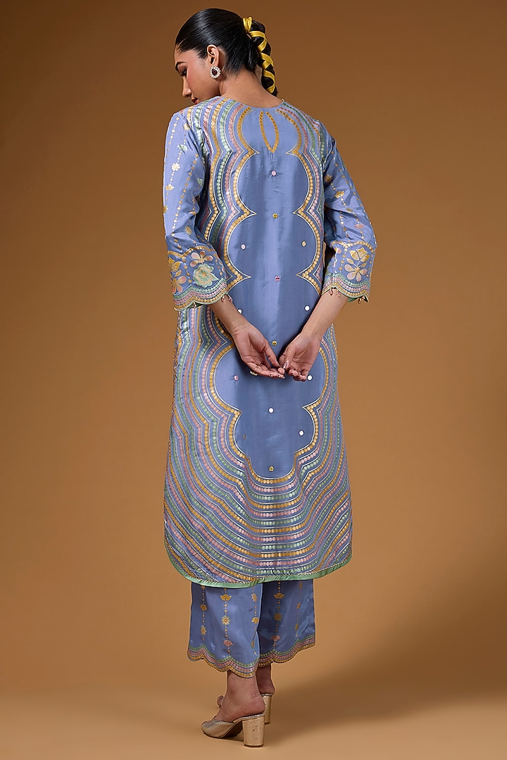 Mauve Silk Zari Blend Hand Printed Kurta Set by I AM DESIGN at Pernia's Pop Up Shop