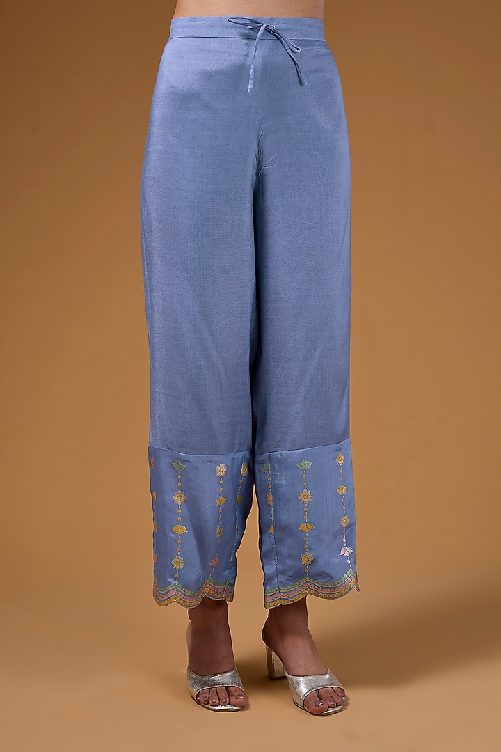 Mauve Silk Zari Blend Hand Printed Kurta Set by I AM DESIGN at Pernia's Pop Up Shop