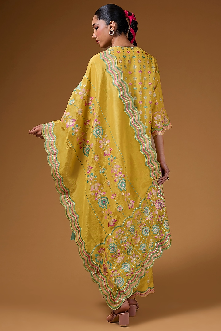 Mustard Silk Zari Blend Hand Printed Kurta Set by I AM DESIGN at Pernia's Pop Up Shop