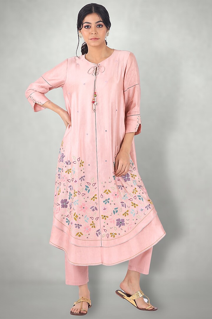 Blush Pink Embroidered Kurta Set by I Am Design at Pernia's Pop Up Shop