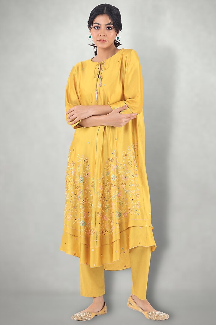 Mustard Embroidered Kurta Set by I Am Design at Pernia's Pop Up Shop