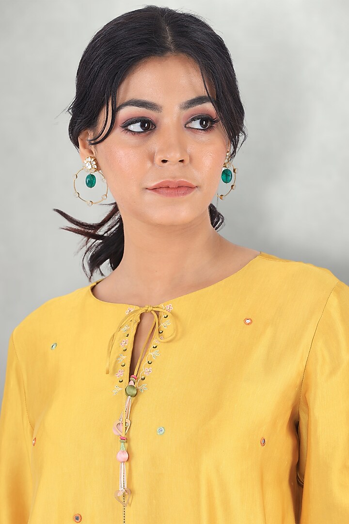 Mustard Embroidered Kurta Set by I Am Design at Pernia's Pop Up Shop