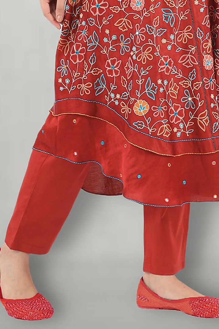 Rusty Red Embroidered Kurta Set by I Am Design at Pernia's Pop Up Shop