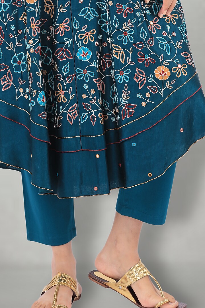 Teal Blue Embroidered Kurta Set by I Am Design at Pernia's Pop Up Shop