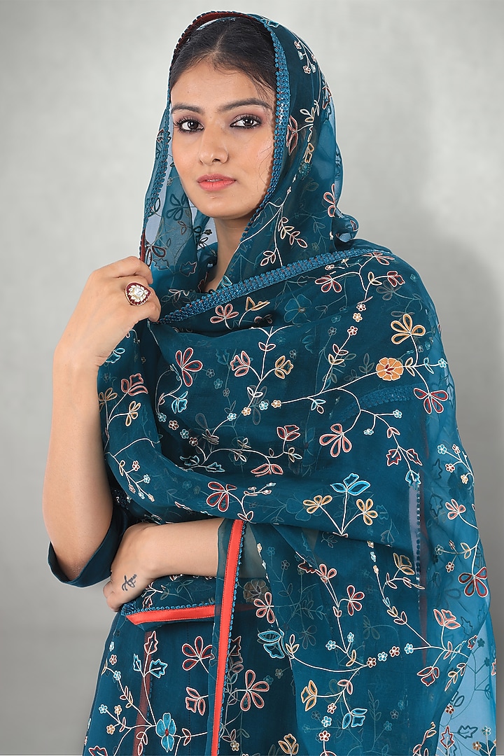 Teal Blue Embroidered Kurta Set by I Am Design at Pernia's Pop Up Shop
