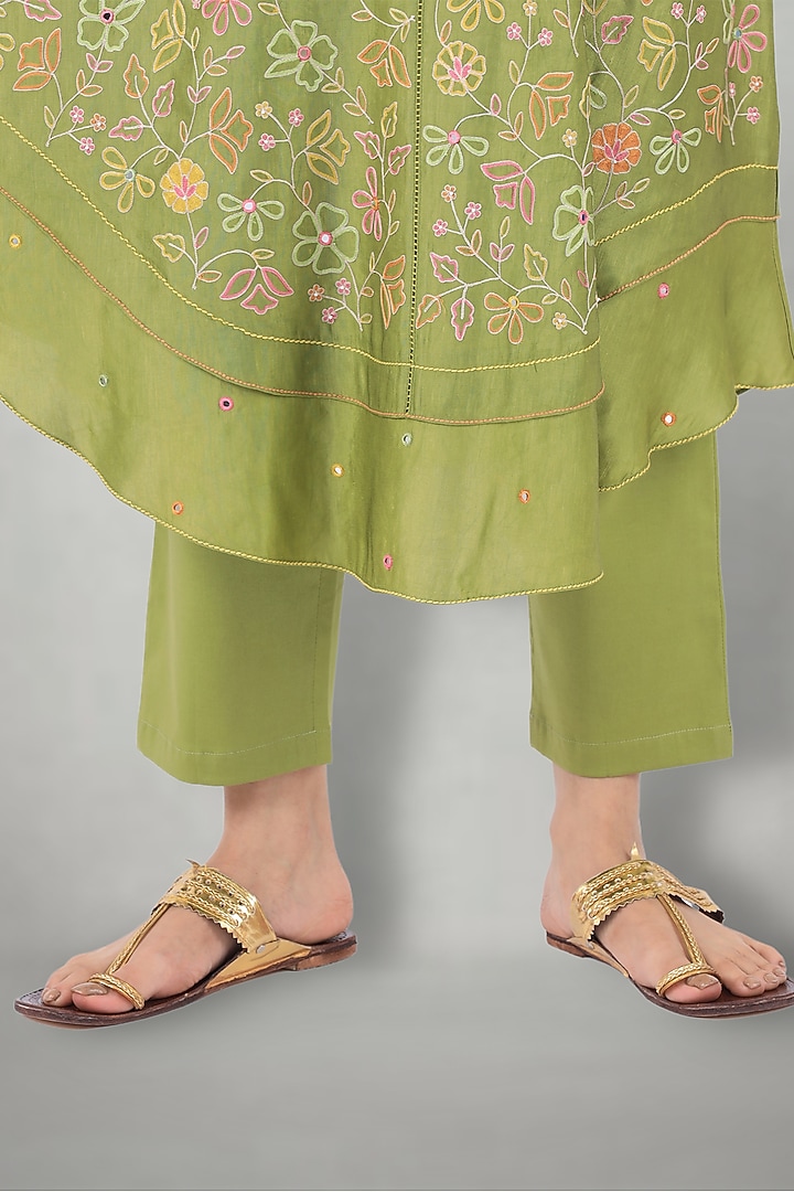 Olive Green Embroidered Kurta Set by I Am Design at Pernia's Pop Up Shop