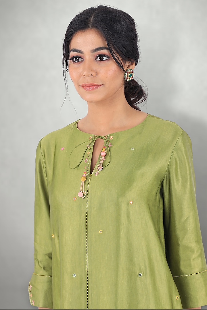 Olive Green Embroidered Kurta Set by I Am Design at Pernia's Pop Up Shop
