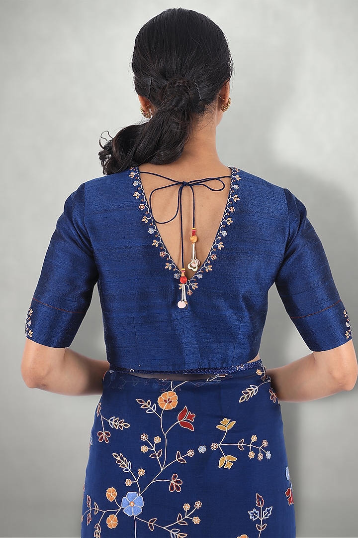Dark Blue Embroidered Wedding Saree Set by I Am Design at Pernia's Pop Up Shop