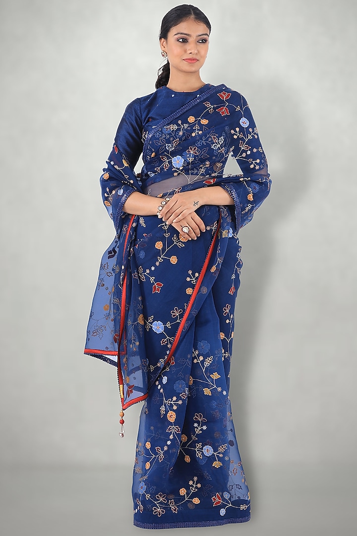 Dark Blue Embroidered Blouse by I Am Design