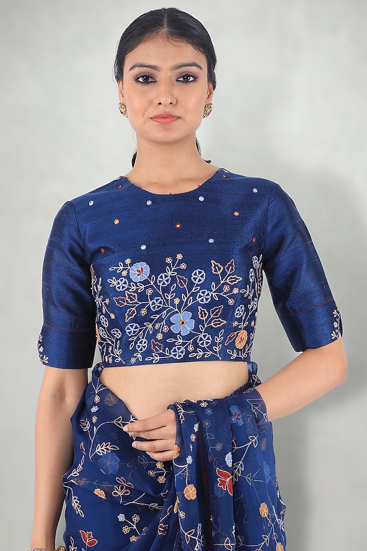 Dark Blue Embroidered Blouse by I Am Design at Pernia's Pop Up Shop