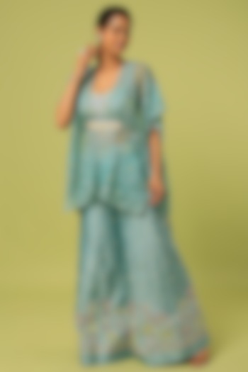 Blue Hand Embroidered Kaftan Set by I AM DESIGN at Pernia's Pop Up Shop