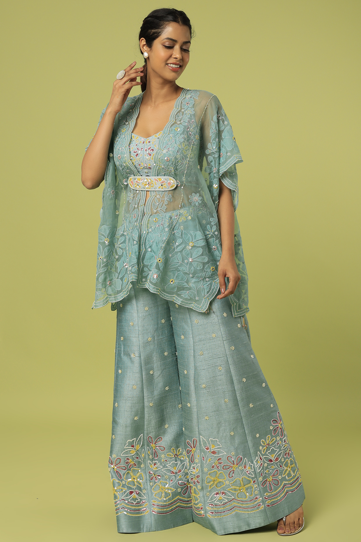 Blue Hand Embroidered Kaftan Set by I AM DESIGN at Pernia's Pop Up Shop