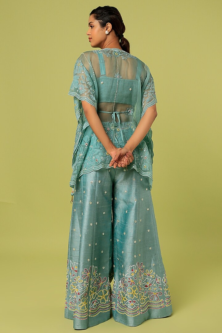 Blue Hand Embroidered Kaftan Set by I AM DESIGN at Pernia's Pop Up Shop