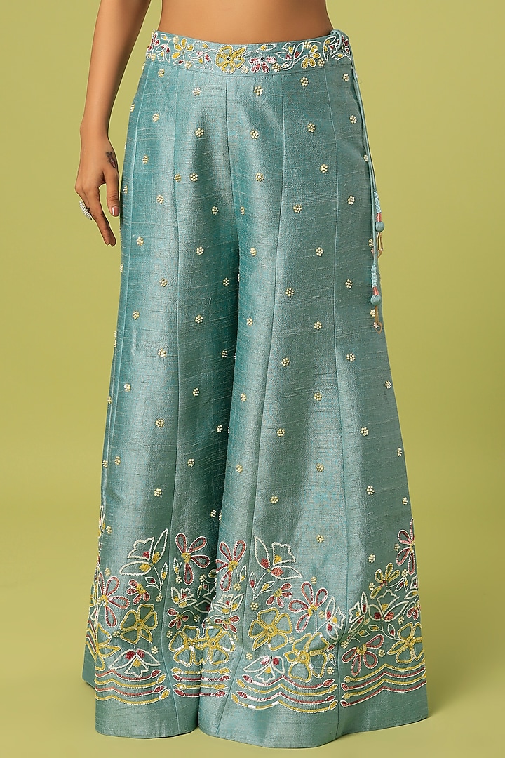 Blue Hand Embroidered Kaftan Set by I AM DESIGN at Pernia's Pop Up Shop