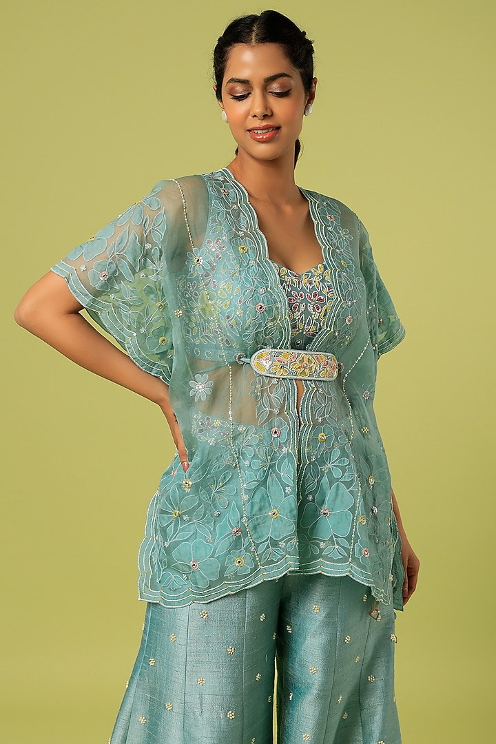 Blue Hand Embroidered Kaftan Set by I AM DESIGN at Pernia's Pop Up Shop