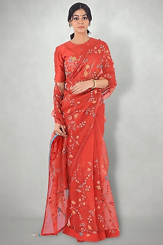 Rusty Red Embroidered Blouse by I Am Design