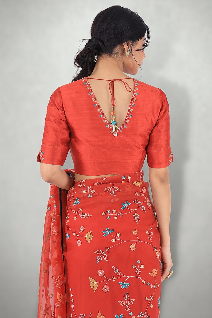 Rusty Red Embroidered Blouse by I Am Design at Pernia's Pop Up Shop