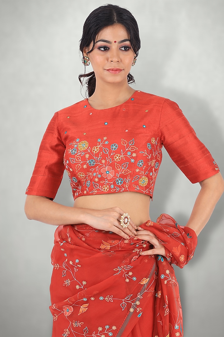 Rusty Red Embroidered Blouse by I Am Design at Pernia's Pop Up Shop