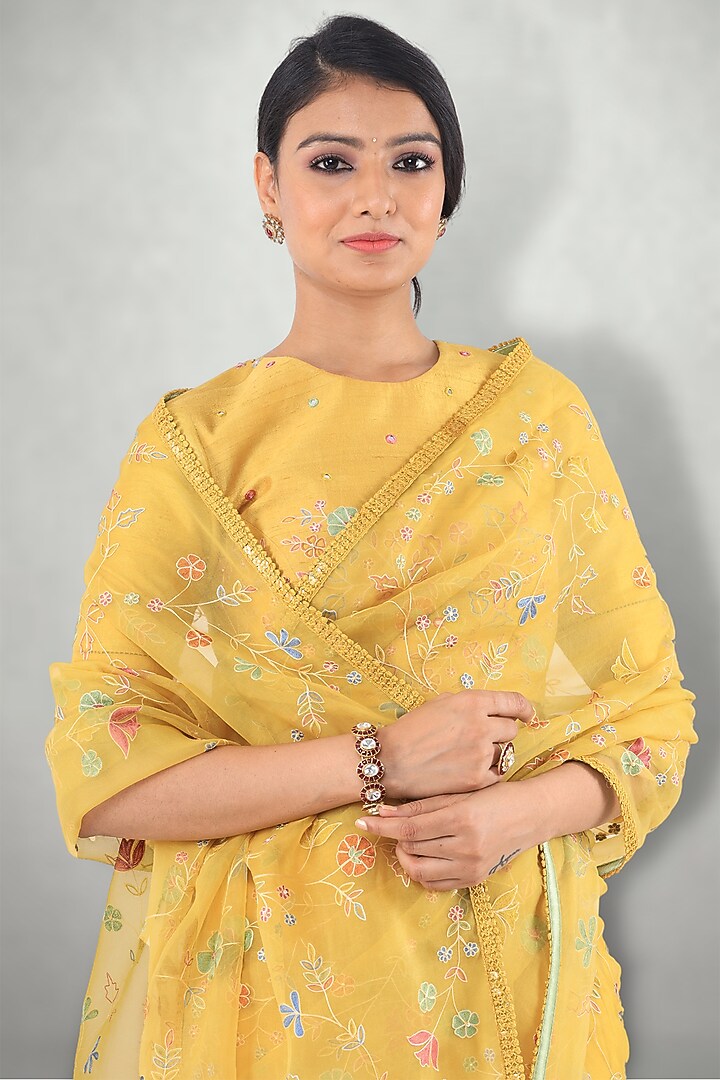Mustard Embroidered Wedding Saree Set by I Am Design at Pernia's Pop Up Shop