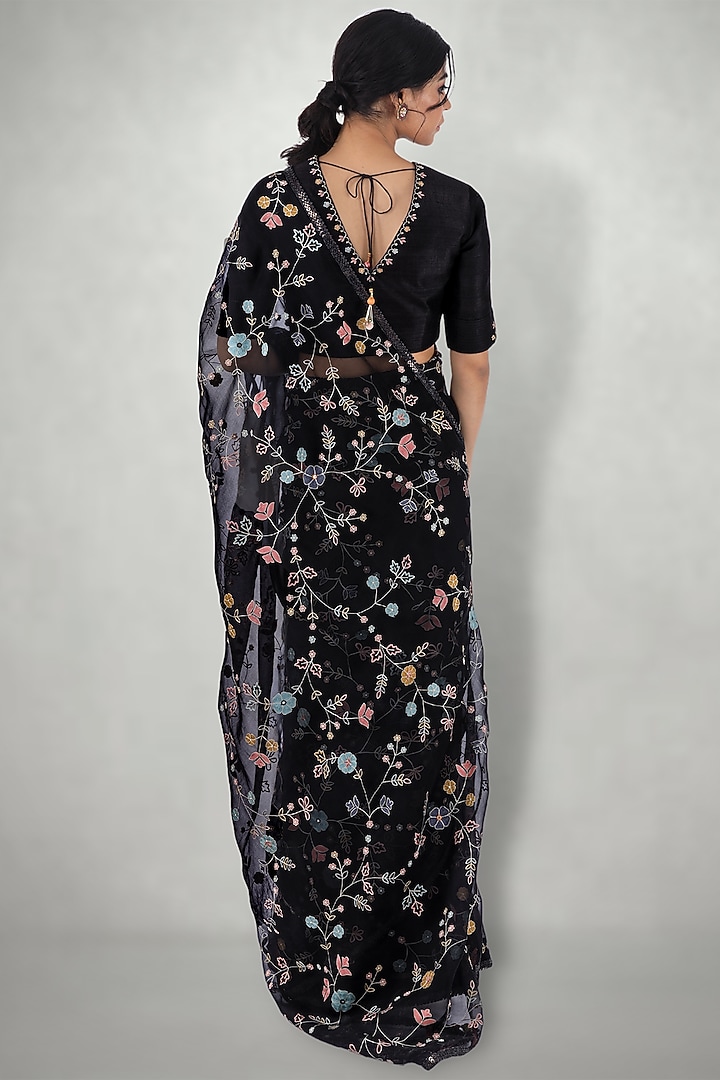 Black Embroidered Wedding Saree Set by I Am Design at Pernia's Pop Up Shop