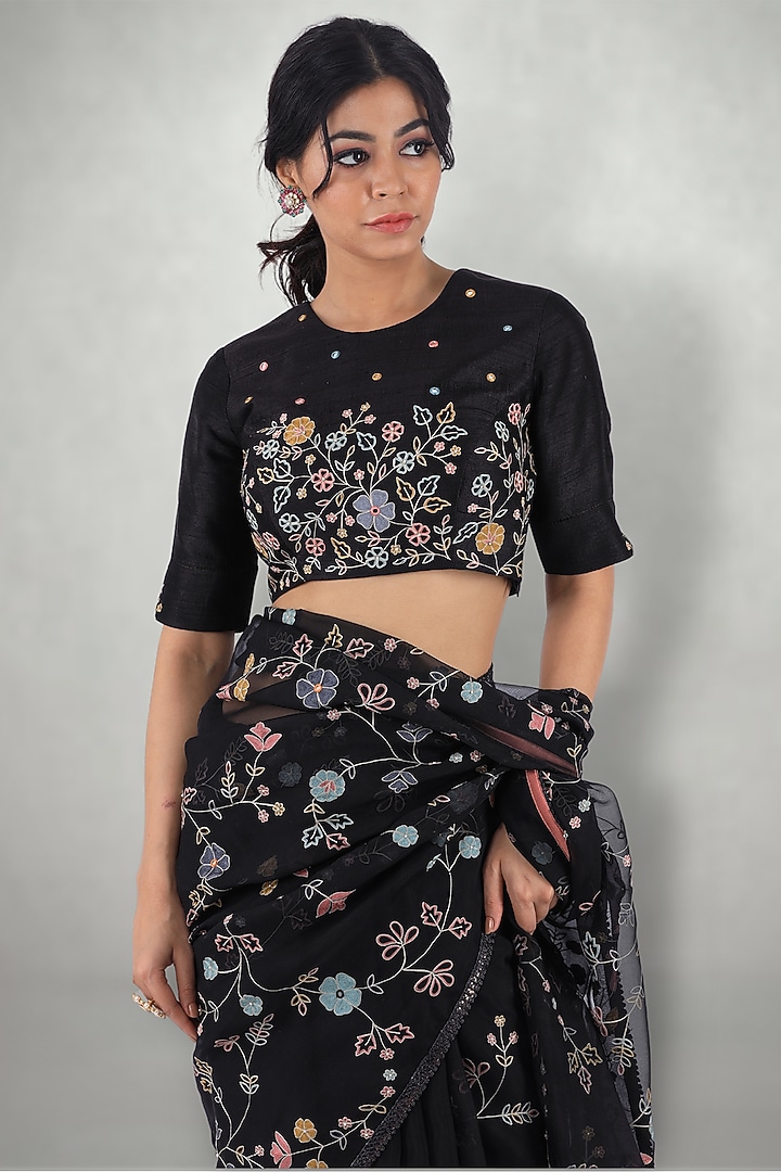 Black Embroidered Wedding Saree Set by I Am Design at Pernia's Pop Up Shop