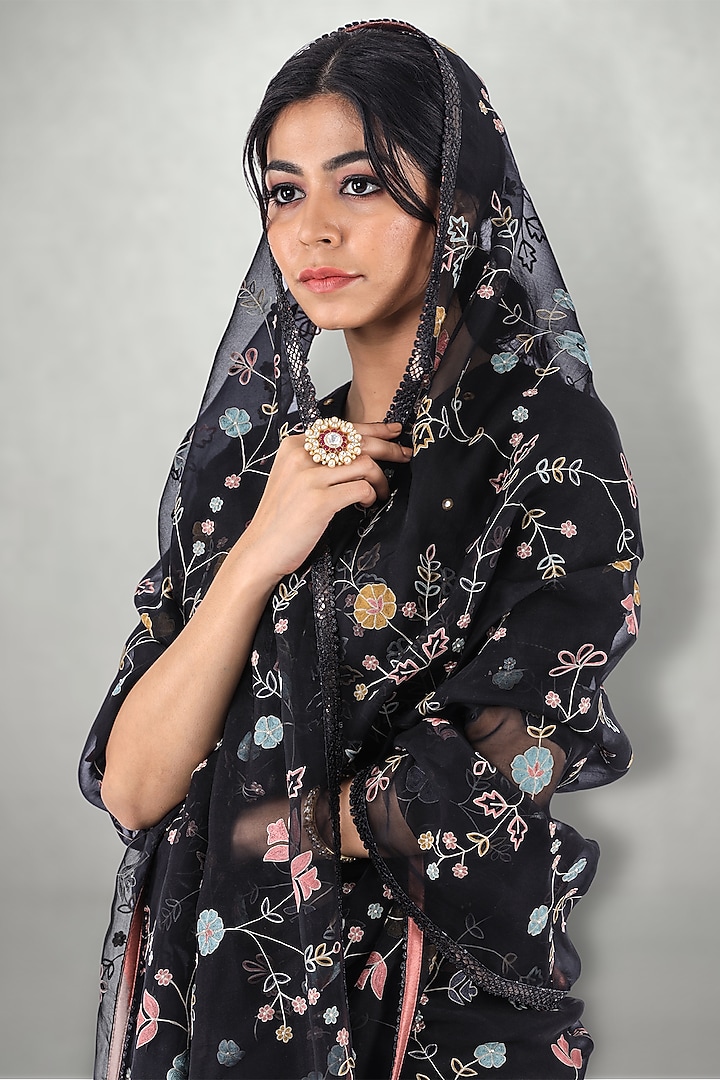 Black Embroidered Wedding Saree Set by I Am Design at Pernia's Pop Up Shop