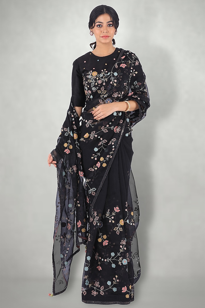 Black Embroidered Blouse by I Am Design