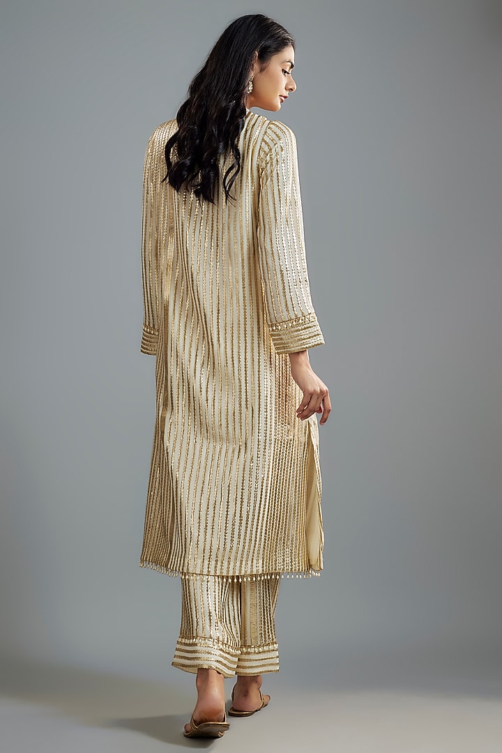 Ivory Georgette Hand Embroidered Kurta Set by I AM DESIGN at Pernia's Pop Up Shop