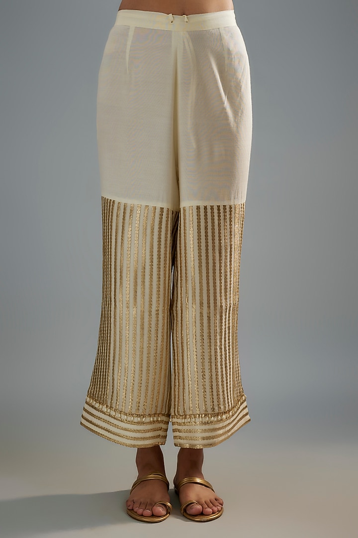 Ivory Georgette Hand Embroidered Kurta Set by I AM DESIGN at Pernia's Pop Up Shop