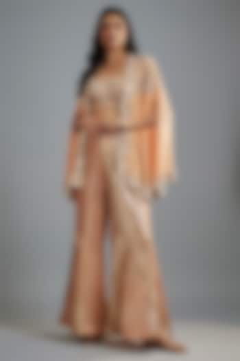 Peach Georgette Hand Embroidered Cape Set by I AM DESIGN at Pernia's Pop Up Shop