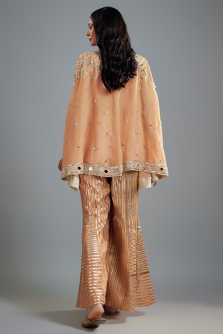 Peach Georgette Hand Embroidered Cape Set by I AM DESIGN at Pernia's Pop Up Shop