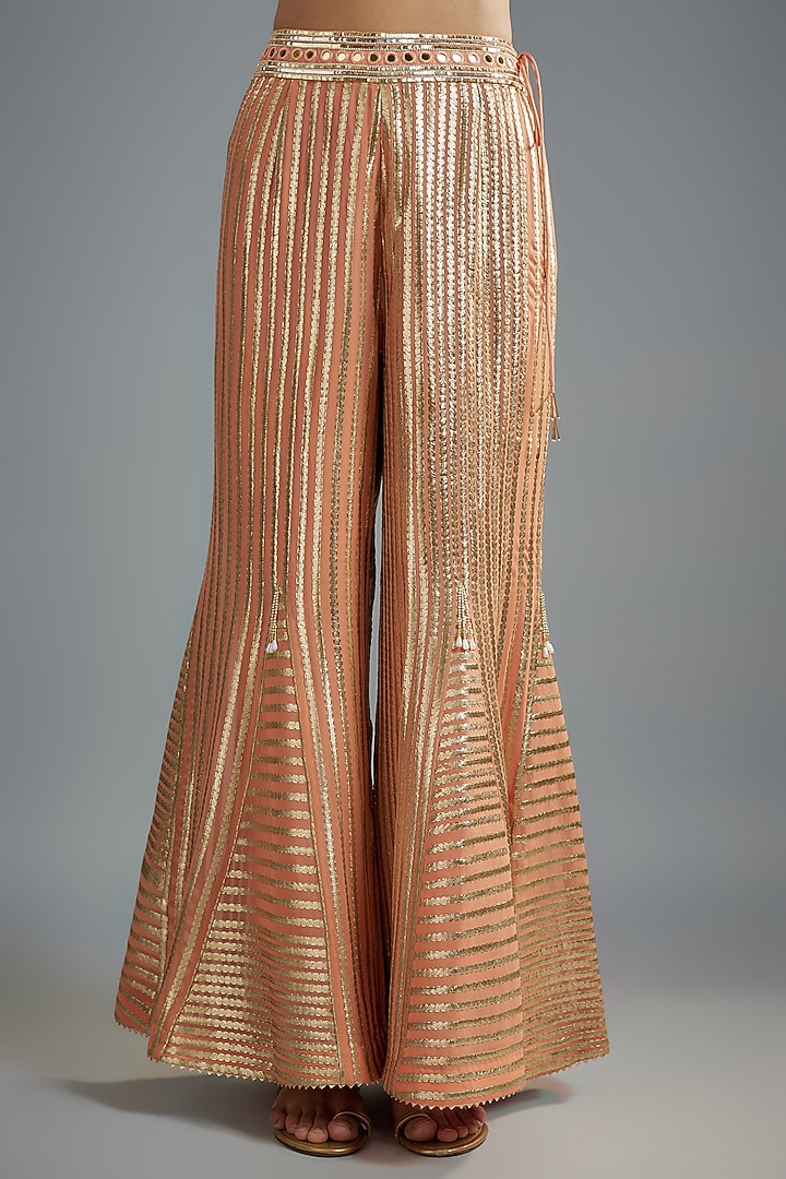 Peach Georgette Hand Embroidered Cape Set by I AM DESIGN at Pernia's Pop Up Shop