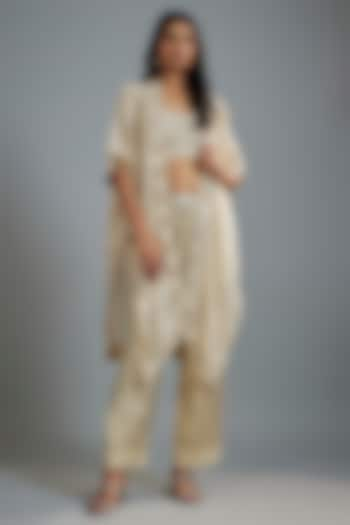 Ivory Georgette Hand Embroidered Cape Set by I AM DESIGN at Pernia's Pop Up Shop